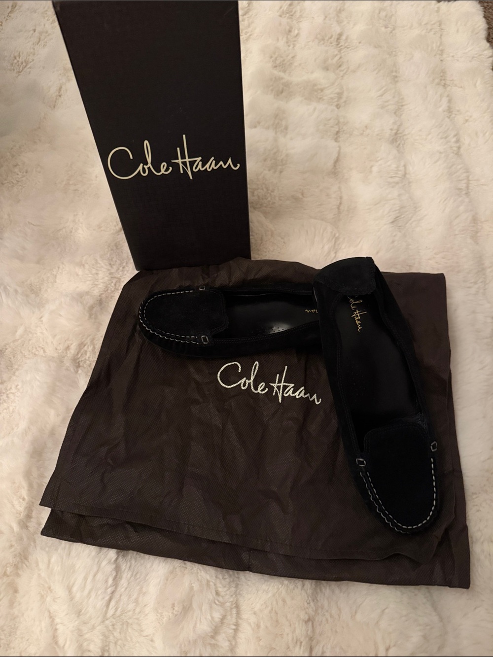 Cole Haan Black Suede Loafers with Contrast Stitching
